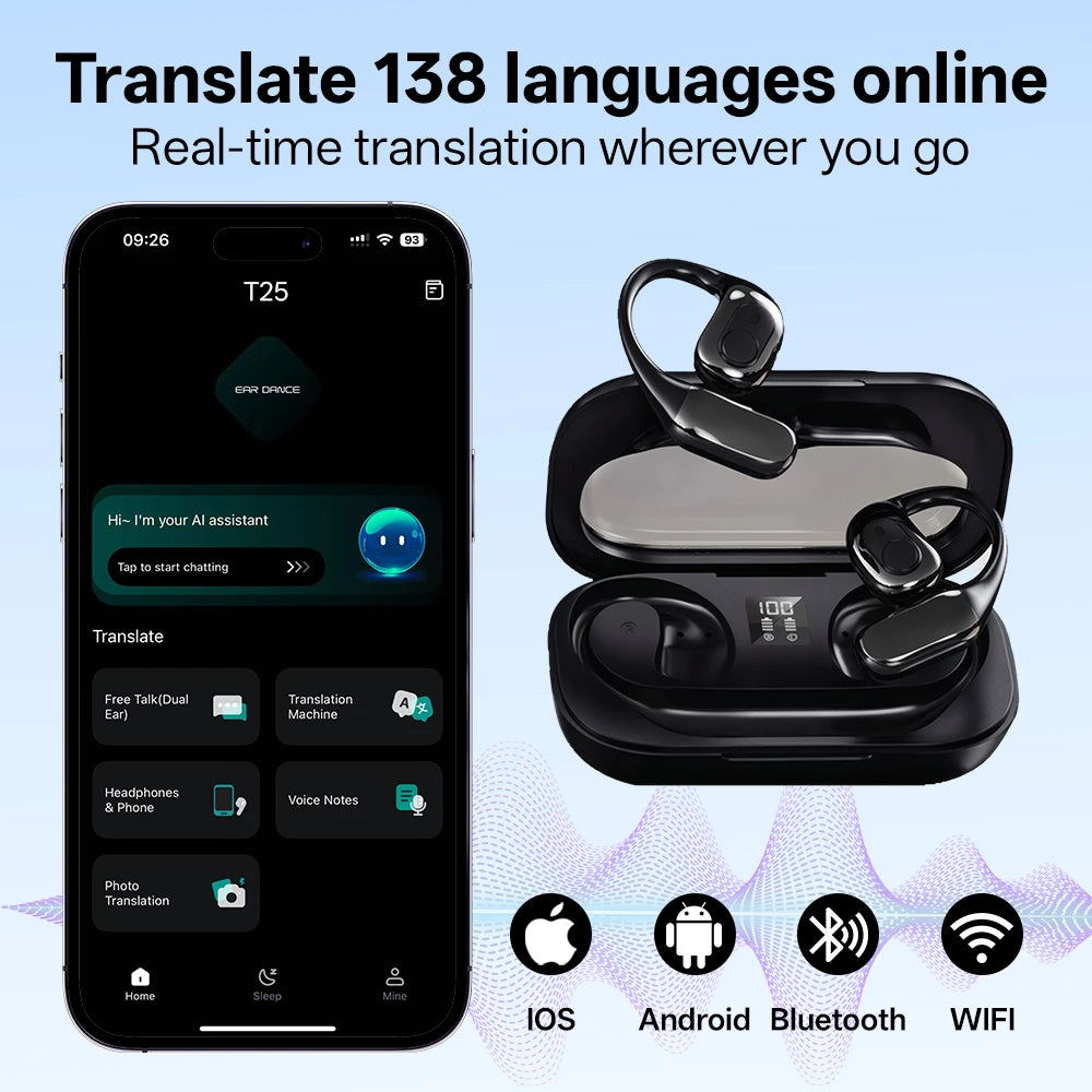 MSAI T23 AI Translator Earbuds 138 Languages Multilingual Translate APP Bluetooth Low Latency Real Time Offline Translation